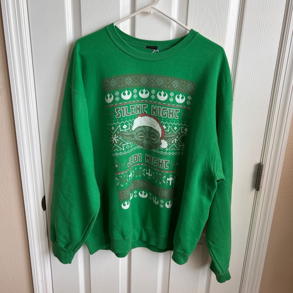 Star Wars Yoda Sweatshirt Silent Night Jedi Night Graphic Green Mens XL
